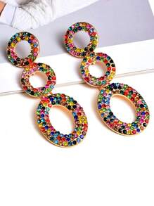 水鑽橢圓形耳墜 - 彩色 - 查看 1