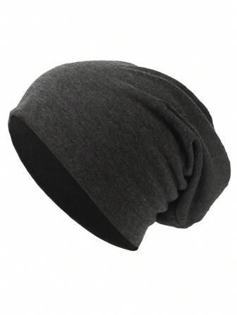 1pc Men Solid Casual Slouchy Beanie, For Daily Life Fall Outfit