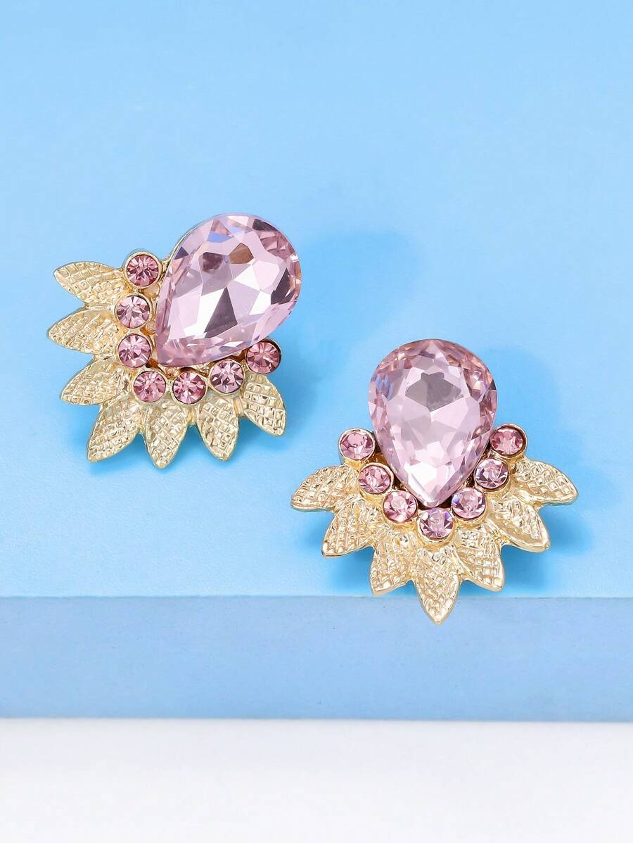 juran 水鑽裝飾耳釘 - 粉色 - 查看 1