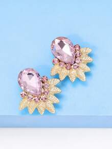 juran 水鑽裝飾耳釘 - 粉色 - 查看 2