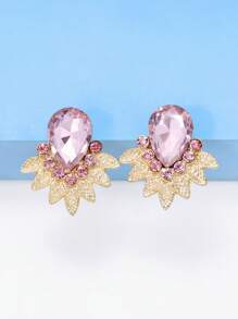 juran 水鑽裝飾耳釘 - 粉色 - 查看 4