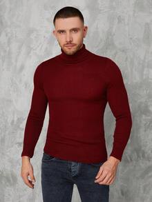 RueChic 男士素色高領套頭毛衣 - 酒紅色 - 查看 3
