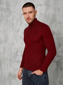 RueChic 男士素色高領套頭毛衣 - 酒紅色 - 查看 4