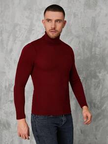 RueChic 男士素色高領套頭毛衣 - 酒紅色 - 查看 5