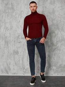 RueChic 男士素色高領套頭毛衣 - 酒紅色 - 查看 6