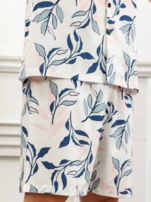 男士植物圖案襯衫和短褲睡衣套裝