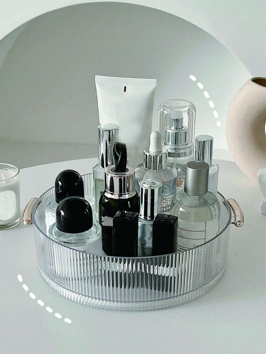 1pc Rotatable Cosmetic Storage Box,Room,Home,Bedroom,Bathroom,House,Pink Room,Living Room Decor,Travel Stuff,Gift Bag,Gifts For Mom,Dad,Men,Friends,Teacher,Birthday,Wedding,Desk,Shelves,Accessories,Gift Boxes,Funny Gift,Storage - Clear - View 1