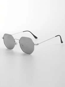 1 件男女通用银色镜框白色水银镜片不对称多边形太阳镜，带装饰性小镜框，适合日常佩戴、派对、旅行、驾驶、街拍、万圣节 - 銀色 - 查看 1