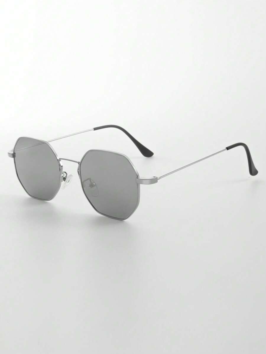 1 件男女通用银色镜框白色水银镜片不对称多边形太阳镜，带装饰性小镜框，适合日常佩戴、派对、旅行、驾驶、街拍、万圣节 - 銀色 - 查看 1