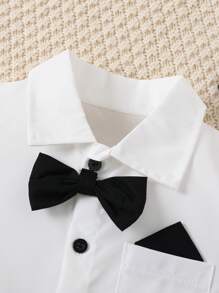 SHEIN 小男童補丁貼口袋前蝴蝶結襯衫