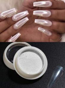 FULL BEAUTY 1pc Solid Aurora Pearl White Nail Glitter Powder DIY Nail Charms Nail Gems Nail Supplies - White - View 2