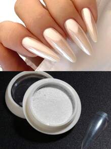 FULL BEAUTY 1pc Solid Aurora Pearl White Nail Glitter Powder DIY Nail Charms Nail Gems Nail Supplies - White - View 3