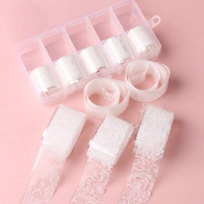 FULL BEAUTY 10 tờ/hộp Giấy chuyển hình họa tiết ren và hoa màu trắng (không kèm keo) dùng để tự làm phụ kiện trang trí móng tay, đá trang trí móng tay, đồ dùng làm móng, sticker dán móng tay.