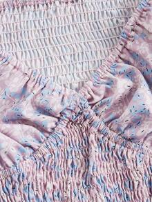 Ditsy Floral Print Puff Sleeve Crop Shirred Blouse - Multicolor - View 4