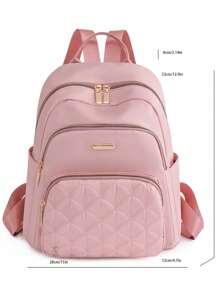 Quilted Classic Backpack Medium Zipper Pink, Durable Stylish Practical pink diamond-shaped geometric pattern double-layer pockets, multiple compartments, and side pockets, can hold mobile phones, ipad, water-repellent, water cups are suitable for travel, travel, outings, outdoor college students, young people, girls, old people - Pink - View 5