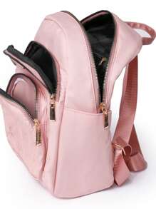 Quilted Classic Backpack Medium Zipper Pink, Durable Stylish Practical pink diamond-shaped geometric pattern double-layer pockets, multiple compartments, and side pockets, can hold mobile phones, ipad, water-repellent, water cups are suitable for travel, travel, outings, outdoor college students, young people, girls, old people - Pink - View 6