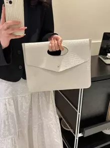 Fashionable White PU Flap Envelope Clutch, High-Quality Crocodile Texture Pattern, Elegant Niche Design, Casual Minimalist, Versatile - White - View 3