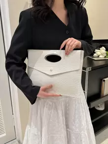 Fashionable White PU Flap Envelope Clutch, High-Quality Crocodile Texture Pattern, Elegant Niche Design, Casual Minimalist, Versatile - White - View 4