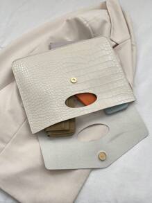 Fashionable White PU Flap Envelope Clutch, High-Quality Crocodile Texture Pattern, Elegant Niche Design, Casual Minimalist, Versatile - White - View 6