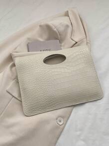 Fashionable White PU Flap Envelope Clutch, High-Quality Crocodile Texture Pattern, Elegant Niche Design, Casual Minimalist, Versatile - White - View 7