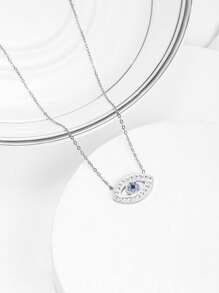 1 vòng cổ mắt đá nhân tạo, trang sức bằng thép không gỉ - Bạc - Xem 1