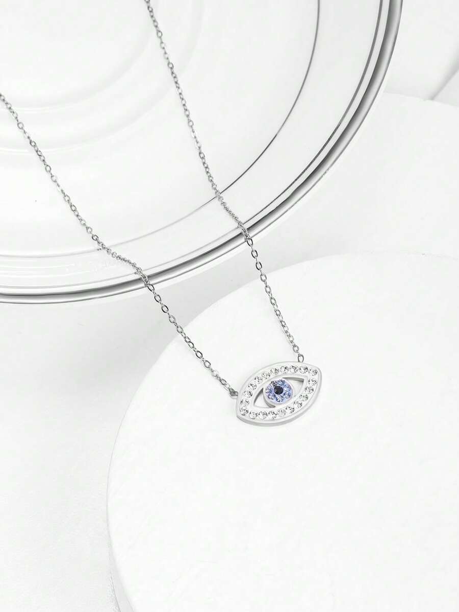 1 vòng cổ mắt đá nhân tạo, trang sức bằng thép không gỉ - Bạc - Xem 1