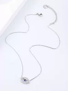 1 vòng cổ mắt đá nhân tạo, trang sức bằng thép không gỉ - Bạc - Xem 2