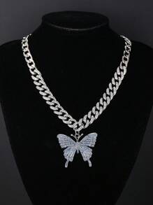 流行龐克嘻哈風格搖滾派對全水鑽華麗蝴蝶吊墜項鍊適合女士男士 - 彩色 - 查看 9