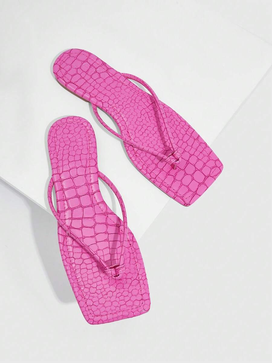 鱷魚壓紋T字帶涼鞋 - 粉色 - 查看 1