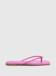 鱷魚壓紋T字帶涼鞋 - 粉色 - 查看 2