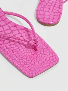 鱷魚壓紋T字帶涼鞋 - 粉色 - 查看 4