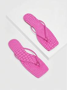 鱷魚壓紋T字帶涼鞋 - 粉色 - 查看 5