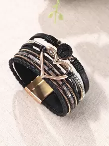 Vòng tay nhiều lớp đính đá Rhinestone & trái tim trang trí Valentine, Mẹ, Mẹ, Ngày của Mẹ, Quà tặng - màu đen - Xem 2