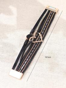 Vòng tay nhiều lớp đính đá Rhinestone & trái tim trang trí Valentine, Mẹ, Mẹ, Ngày của Mẹ, Quà tặng - màu đen - Xem 3