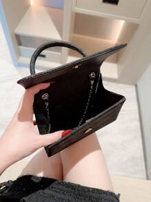 月夜晚禮包閃亮，優雅，精妙，宁靜奢侈光芒四射的迷你方襟披肩晚禮服，閃爍黑色簡約晚宴派對小型手袋，適合派對女孩，女士，新娘，完美適用於派對，婚禮，舞會，晚宴/宴會 - 黑色 - 查看 3