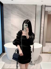 月夜晚禮包閃亮，優雅，精妙，宁靜奢侈光芒四射的迷你方襟披肩晚禮服，閃爍黑色簡約晚宴派對小型手袋，適合派對女孩，女士，新娘，完美適用於派對，婚禮，舞會，晚宴/宴會 - 黑色 - 查看 6