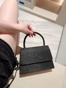 月夜晚禮包閃亮，優雅，精妙，宁靜奢侈光芒四射的迷你方襟披肩晚禮服，閃爍黑色簡約晚宴派對小型手袋，適合派對女孩，女士，新娘，完美適用於派對，婚禮，舞會，晚宴/宴會 - 黑色 - 查看 7