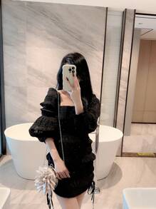 Bolsa creativa mini con diseño de flor con diseño de diamante de imitación - Champán - Ver 6