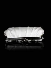 緞面方包花朵裝飾吻鎖 - 白色 - 查看 3