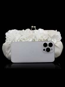 緞面方包花朵裝飾吻鎖 - 白色 - 查看 9