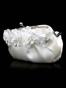 緞面方包花朵裝飾吻鎖 - 白色 - 查看 10