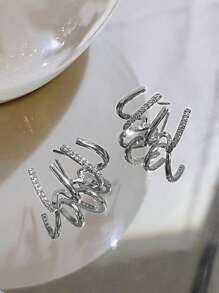 2 chiếc bông tai trang trí bằng đá rhinestone - Bạc - Xem 2