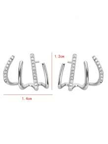 2 chiếc bông tai trang trí bằng đá rhinestone - Bạc - Xem 4