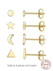 4入組925純銀多尺寸水潤光澤Love心套裝耳環耳釘中性日常首飾類 - 金色 - 查看 4