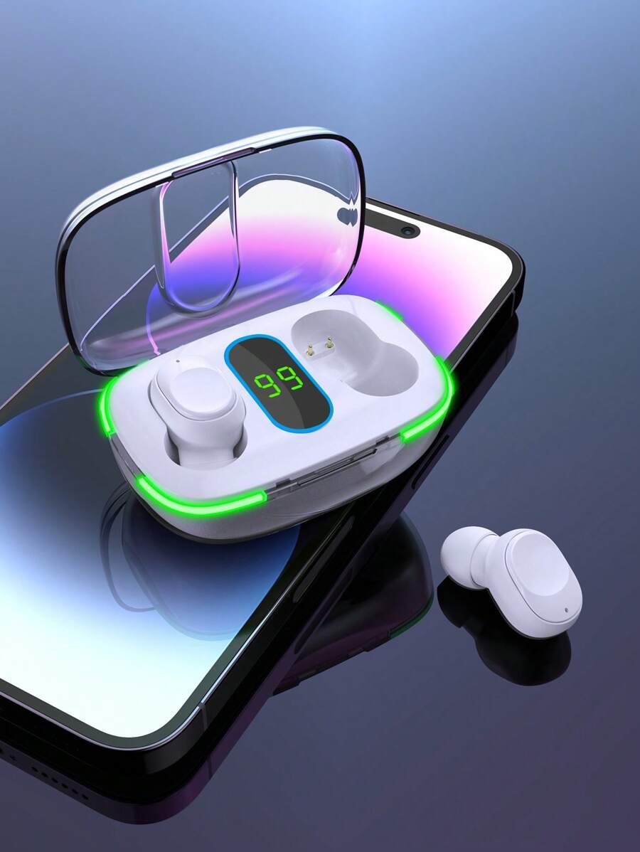 1 pieza Auriculares inalámbricos pantalla LED - Blanco - Ver 1