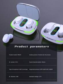 1 pieza Auriculares inalámbricos pantalla LED - Blanco - Ver 3
