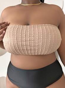 Top bikini bandeau de espalda abierta con cordón - Caqui - Ver 1