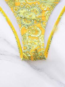 SHEIN Swim Paisley Print Ruffle Trim Triangle Summer Beach Bikini Set - Yellow - View 6