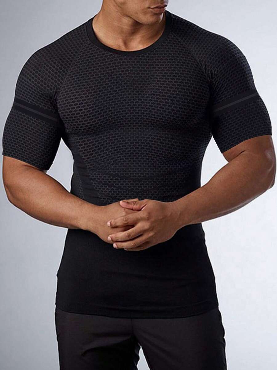 Manfinity Athleisure Men Solid Round Neck Sports Tee,Men Compression Top Compression Shirt Men - Black - View 1