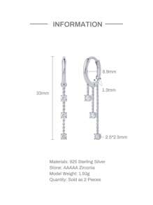 方晶鋯石裝飾金屬流蘇銀耳墜適合女士新娘婚禮精細首飾類 - 銀色 - 查看 3